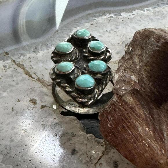 Vintage Native American Silver Turquoise Cluster Ring Size 7 For Women - Picture 4 of 10